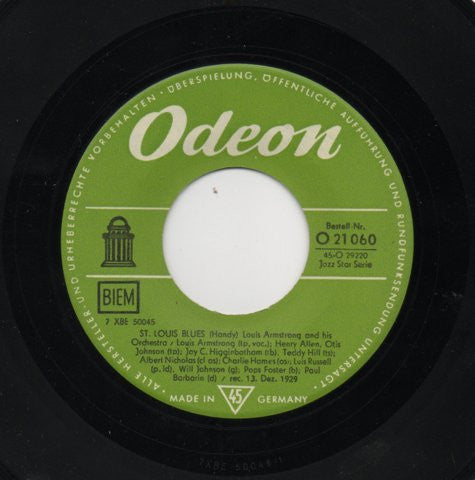 Louis Armstrong - St Louis Blues Vinyl Singles Vinyl Very Good (VG) <br> Hoes Generic