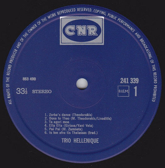 Trio Hellenique - Zorba's Dance (LP) Vinyl LP Vinyl Zeer Goed / Hoesje Goed "VINYLSINGLES.NL"