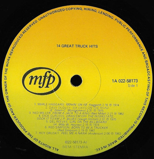 Various - 14 Great Truck Hits (LP) Vinyl LP Vinyl Zeer Goed / Hoesje Goed "VINYLSINGLES.NL"
