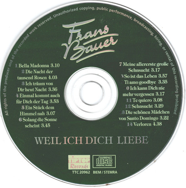 Frans Bauer - Weil Ich Dich Liebe (CD) Compact Disc Goede Staat