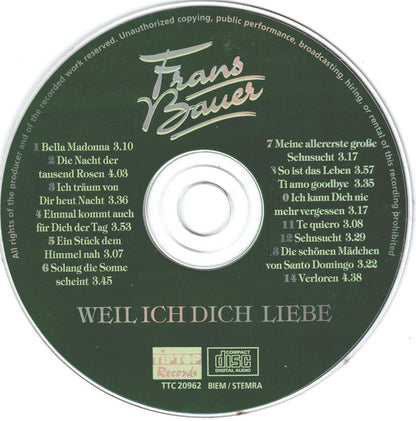 Frans Bauer - Weil Ich Dich Liebe (CD) Compact Disc Goede Staat