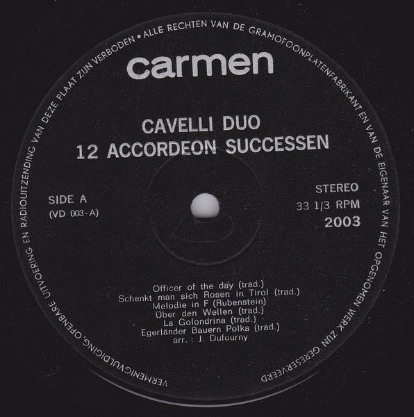 Cavelli Duo - 12 Accordeon Successen (LP) 45346 Vinyl LP Goede Staat