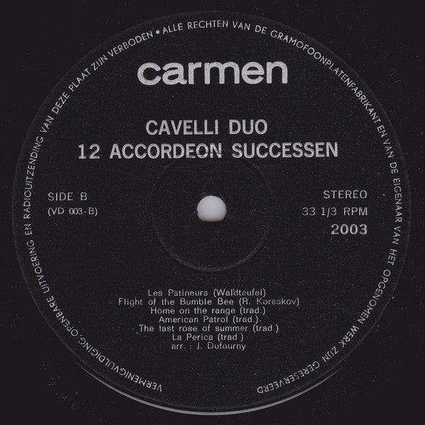 Cavelli Duo - 12 Accordeon Successen (LP) 45346 Vinyl LP Goede Staat