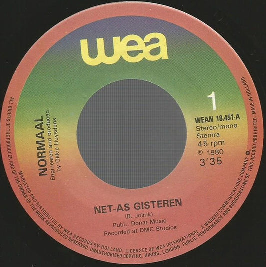 Normaal - Net-As Gisteren Vinyl Singles Vinyl Goed / Hoes Generic