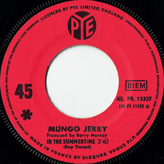 Mungo Jerry - In The Summertime Vinyl Singles Media VG+ / Sleeve Generic
