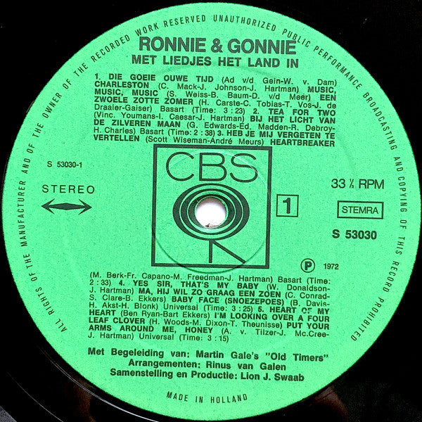 Ronnie & Gonnie - Met Liedjes Het Land In (LP) Vinyl LP Vinyl Very Good (VG) <br> Hoes Good Plus (G+)