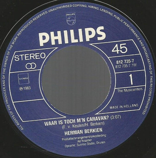 Herman Berkien - Waar Is Toch M'n Caravan 15561 Vinyl Singles Hoes: Generic