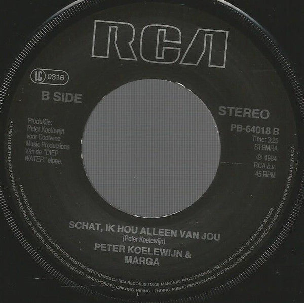 Peter Koelewijn & Marga Bult - Als Het Anker Het Houdt Wint Het Schip Van De Storm Vinyl Singles Vinyl Very Good (VG) <br> Hoes Generic