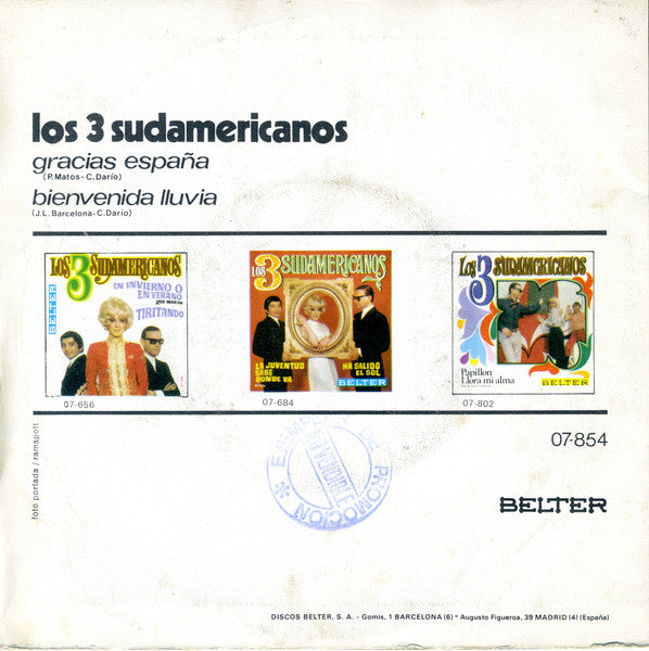 Los 3 Sudamericanos - Los 3 Sudamericanos Vinyl Singles Vinyl Very Good (VG) <br> Hoes Good Plus (G+)