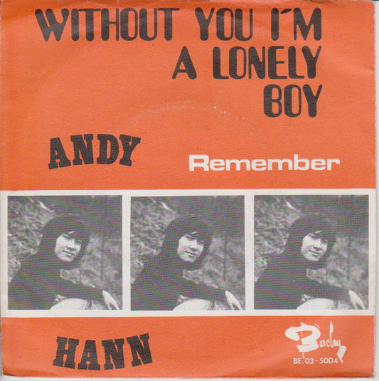 Andy Hann - Without You I'm A Lonely Boy Vinyl Singles Vinyl Very Good (VG) <br> Hoes Good Plus (G+)