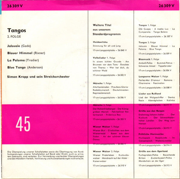 Orchester Simon Krapp - Tangos, 2. Folge 17018 Vinyl Singles Goede Staat