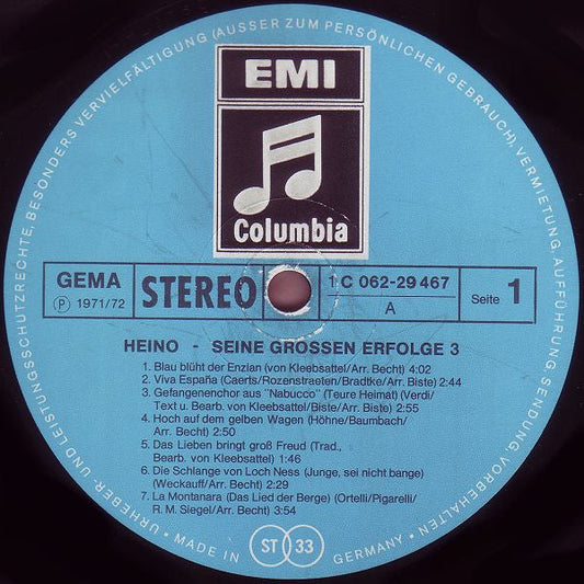 Heino - Seine Grossen Erfolge 3 (LP) Vinyl LP Vinyl Zeer Goed / Hoesje Goed "VINYLSINGLES.NL"