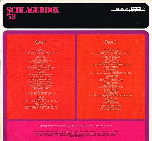 Various - Schlagerbox '72 (LP) Vinyl LP Vinyl Zeer Goed / Hoesje Goed "VINYLSINGLES.NL"