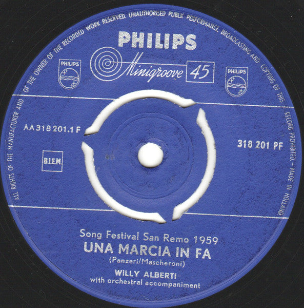 Willy Alberti - Una Marcia In Fa Vinyl Singles Vinyl Zeer Goed / Hoesje Generic "VINYLSINGLES.NL"