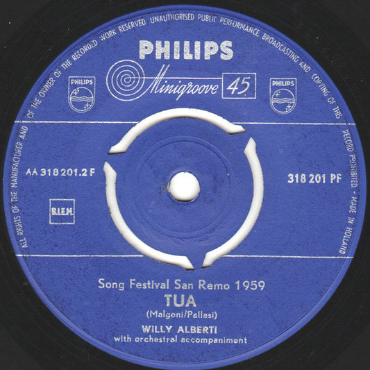 Willy Alberti - Una Marcia In Fa Vinyl Singles Vinyl Zeer Goed / Hoesje Generic "VINYLSINGLES.NL"
