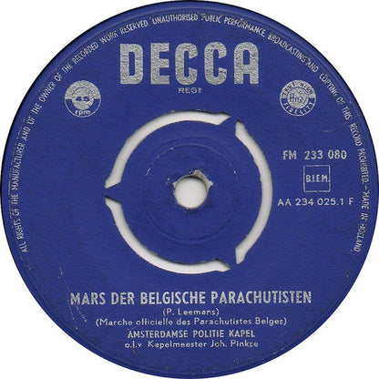 Amsterdamse Politiekapel - Mars Der Belgische Parachutisten Vinyl Singles Vinyl Very Good (VG) <br> Hoes Good Plus (G+)