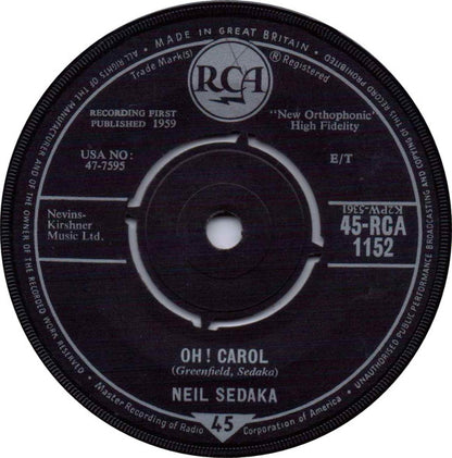 Neil Sedaka - Oh ! Carol Vinyl Singles Vinyl Goed / Hoes Generic