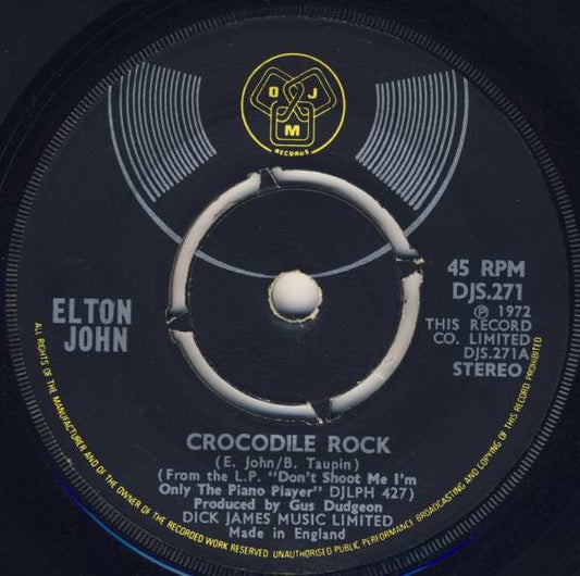 Elton John - Crocodile Rock Vinyl Singles Vinyl Very Good (VG) <br> Hoes Generic