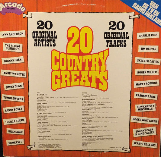 Various - 20 Country Greats (LP) Vinyl LP Vinyl Zeer Goed / Hoesje Goed "VINYLSINGLES.NL"