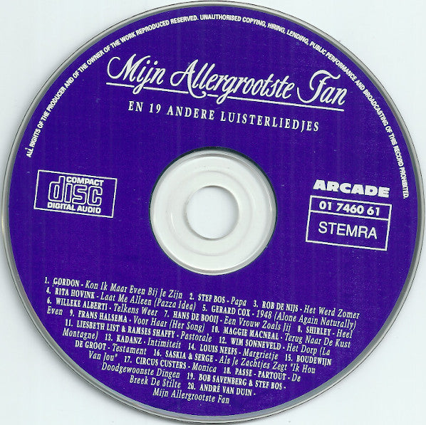 Various - Mijn Allergrootste Fan En 19 Andere Luisterliedjes (CD) Compact Disc Goede Staat