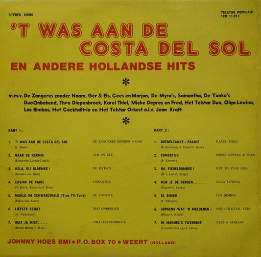 Various - 'T Was Aan De Costa Del Sol (LP) 40748 Vinyl LP Vinyl Zeer Goed / Hoesje Goed "VINYLSINGLES.NL"