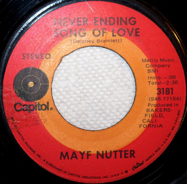 Mayf Nutter - Never Ending Song Of Love Vinyl Singles Vinyl Very Good (VG) <br> Hoes Generic