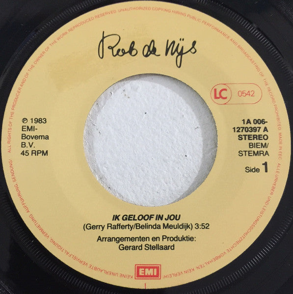 Rob de Nijs - Ik Geloof In Jou Vinyl Singles Vinyl Zeer Goed / Hoesje Generic "VINYLSINGLES.NL"