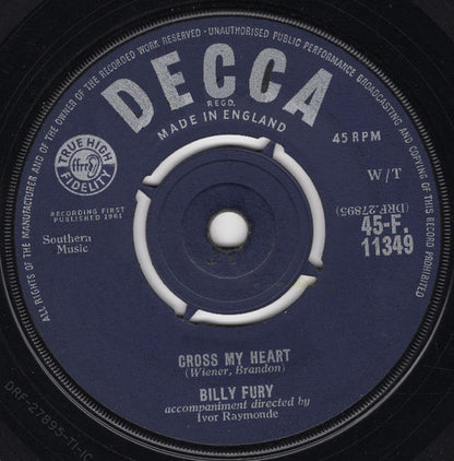 Billy Fury - Halfway To Paradise Vinyl Singles Vinyl Very Good (VG) <br> Hoes Generic