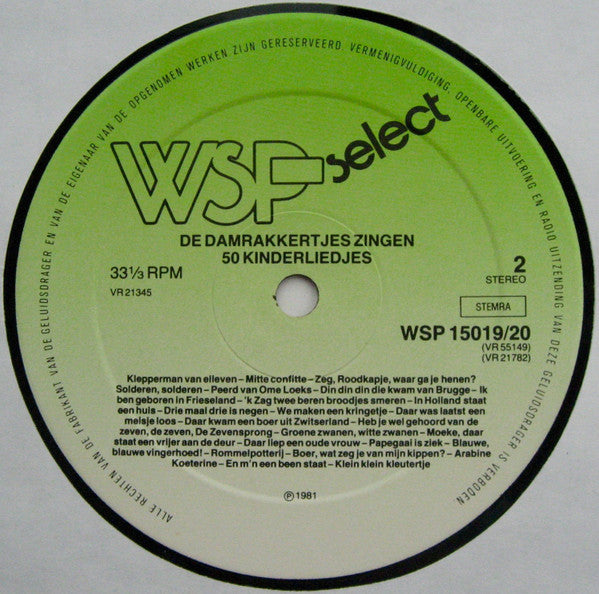Damrakkertjes – De Damrakkertjes Zingen 100 Bekende Kinderliedjes (LP) Vinyl LP Dubbel Vinyl Very Good (VG) <br> Hoes Good Plus (G+)
