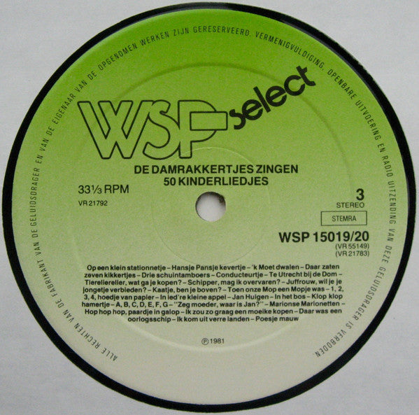Damrakkertjes – De Damrakkertjes Zingen 100 Bekende Kinderliedjes (LP) Vinyl LP Dubbel Vinyl Very Good (VG) <br> Hoes Good Plus (G+)