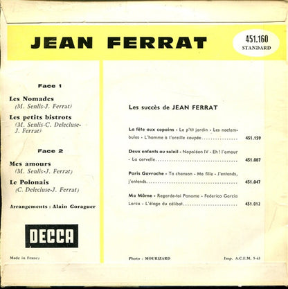 Jean Ferrat - Les Nomades Vinyl Singles Vinyl (VG) <br> Hoes (G+)