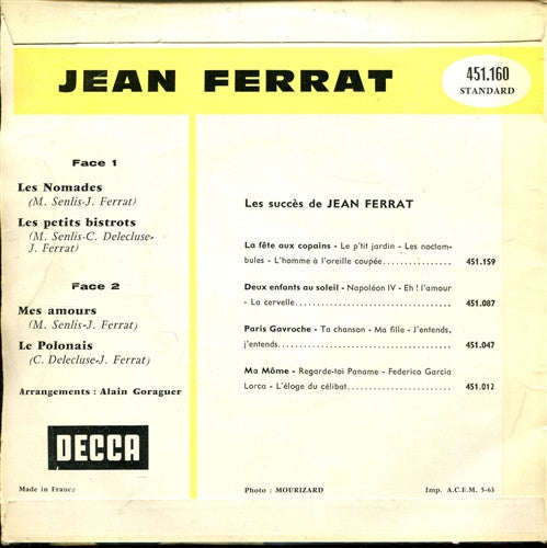 Jean Ferrat - Les Nomades Vinyl Singles Vinyl Zeer Goed / Hoesje Goed "VINYLSINGLES.NL"