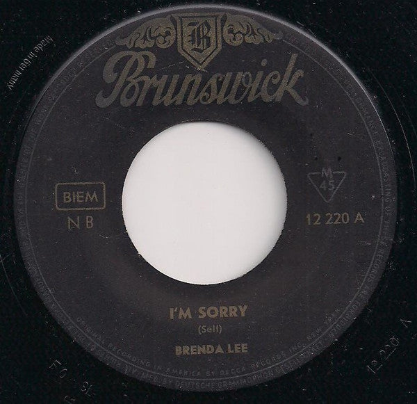 Brenda Lee - I'm Sorry Vinyl Singles Vinyl Very Good (VG) <br> Hoes Generic