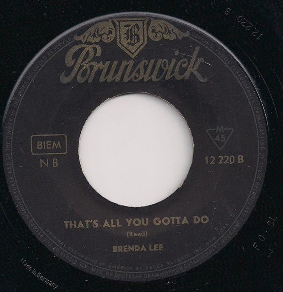 Brenda Lee - I'm Sorry Vinyl Singles Vinyl Very Good (VG) <br> Hoes Generic