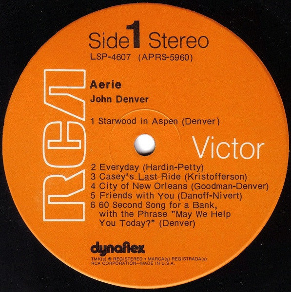 John Denver - Aerie (LP) Vinyl LP Vinyl Very Good (VG) <br> Hoes Good Plus (G+)