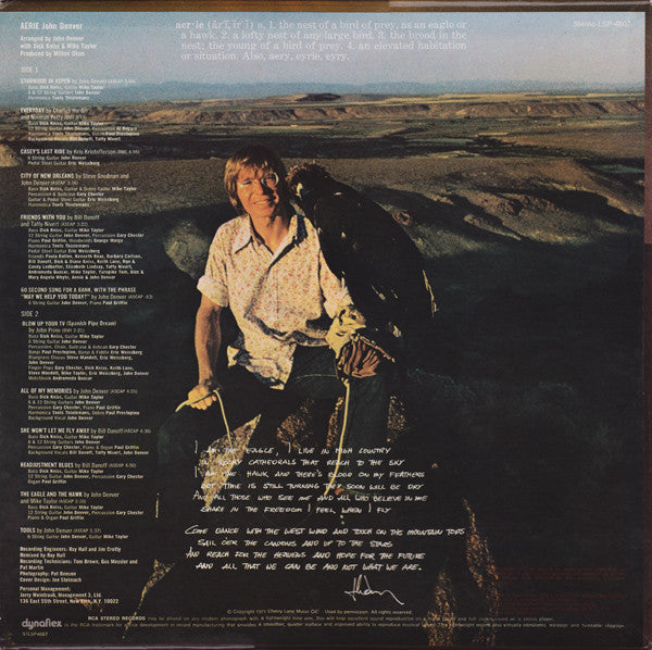 John Denver - Aerie (LP) Vinyl LP Vinyl Very Good (VG) <br> Hoes Good Plus (G+)