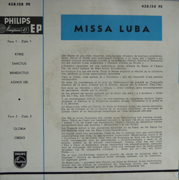 Joachim Ngoi Et Les Troubadours Du Roi Baudouin - Missa Luba Vinyl Singles EP Vinyl Very Good (VG) <br> Hoes Good Plus (G+)