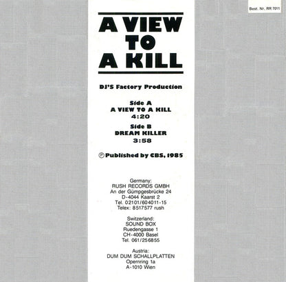 D.J.'s Factory - A View To A Kill Vinyl Singles Vinyl Very Good (VG) <br> Hoes Good Plus (G+)