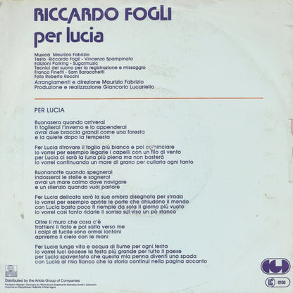 Riccardo Fogli - Per Lucia Vinyl Singles Vinyl Very Good (VG) <br> Hoes Good Plus (G+)