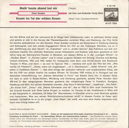 Peter Garden - Bleib' Heute Abend Bei Mir Vinyl Singles Vinyl Very Good (VG) <br> Hoes Good Plus (G+)