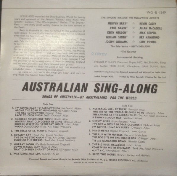 Leslie Ross Singers - Australian Sing-Along (LP) Vinyl LP Vinyl Very Good (VG) <br> Hoes Good Plus (G+)