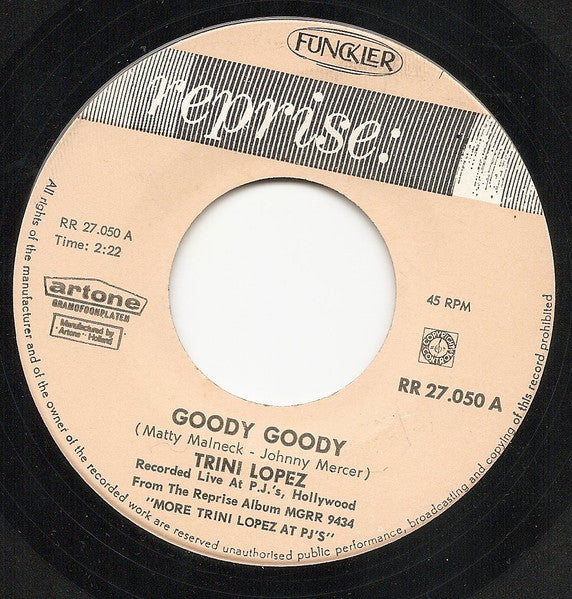 Trini Lopez - Goody Goody Vinyl Singles Vinyl Very Good (VG) <br> Hoes Generic