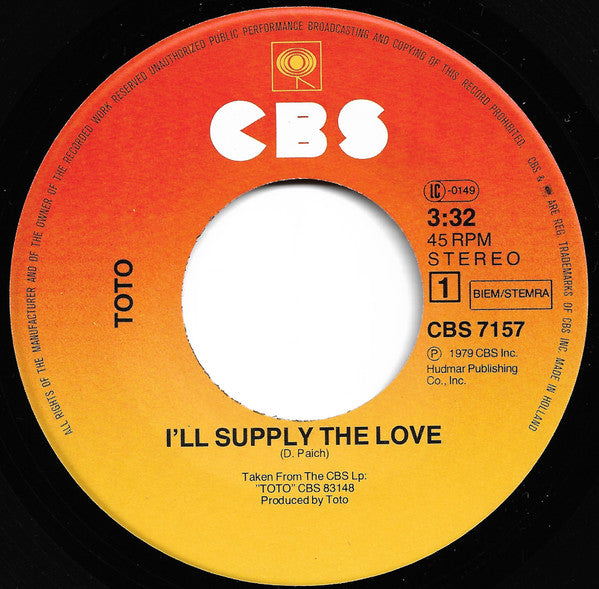 Toto - I'll Supply The Love 38730 Vinyl Singles Goede Staat