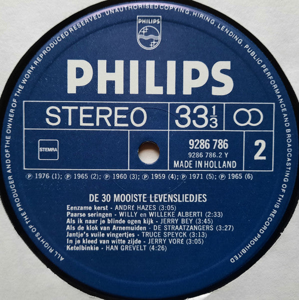 Various - De 30 Mooiste Levensliedjes (LP) Vinyl LP Dubbel Vinyl Very Good (VG) <br> Hoes Good Plus (G+)