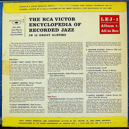 Various - The RCA Victor Encyclopedia Of Recorded Jazz: Album 1 All to Bec Vinyl Singles Vinyl Very Good (VG) <br> Hoes Good Plus (G+)