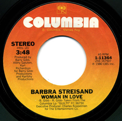 Barbra Streisand - Woman In Love Vinyl Singles Vinyl Very Good (VG) <br> Hoes Generic
