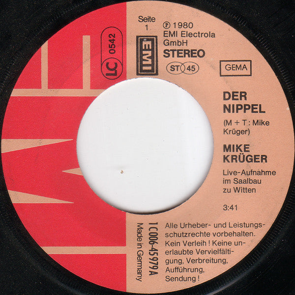 Mike Krüger - Der Nippel Vinyl Singles Vinyl Zeer Goed / Hoesje Generic "VINYLSINGLES.NL"
