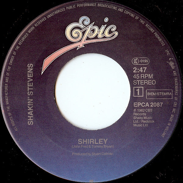 Shakin' Stevens - Shirley Vinyl Singles Vinyl (VG) <br> Hoes Generic