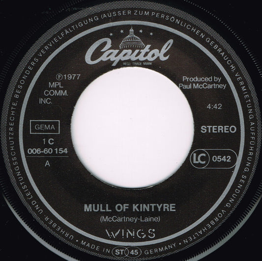 Wings - Mull Of Kintyre Vinyl Singles Vinyl (VG) <br> Hoes Generic