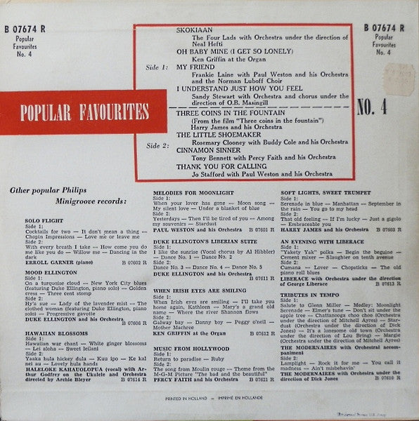 Various - Popular Favourites No. 4 (10") Vinyl LP Vinyl Zeer Goed / Hoesje Goed "VINYLSINGLES.NL"